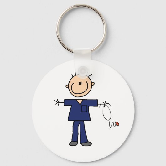 雄スティック図ナース – 青 キーホルダー (正面)
