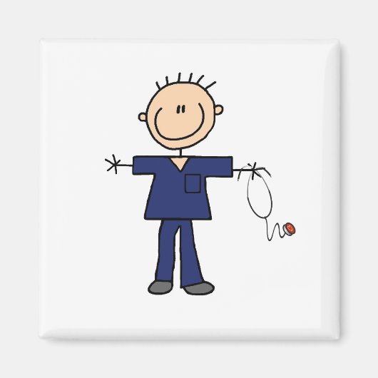 雄スティック図ナース – 青 マグネット (正面)