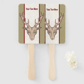 雄ディアヘッド大〔雄ジカの〕枝角タンホワイトレッドストライプの ハンドファン (正面&裏面)