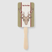 雄ディアヘッド大〔雄ジカの〕枝角タンホワイトレッドストライプの ハンドファン (裏面)