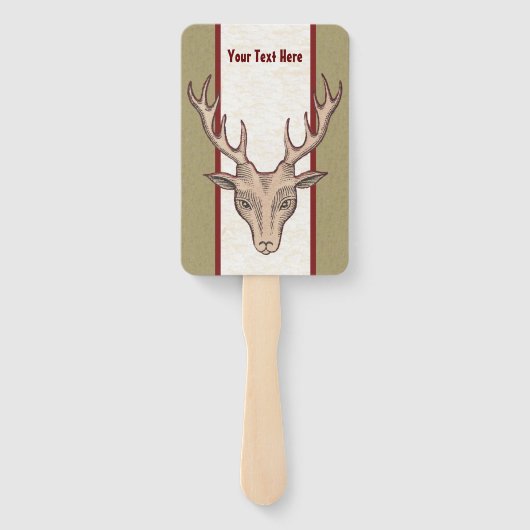 雄ディアヘッド大〔雄ジカの〕枝角タンホワイトレッドストライプの ハンドファン (裏面)