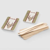 雄ディアヘッド大〔雄ジカの〕枝角タンホワイトレッドストライプの ハンドファン (組立なし)