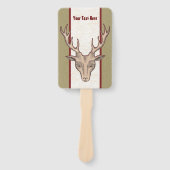 雄ディアヘッド大〔雄ジカの〕枝角タンホワイトレッドストライプの ハンドファン (正面)