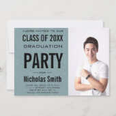 雄モダン卒業ブルー卒業パーティ招待状 招待状 (正面)