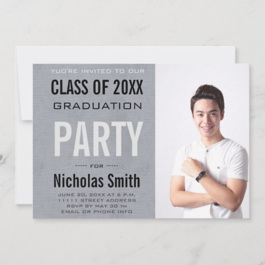 雄モダン卒業ブルー 招待状 (正面)