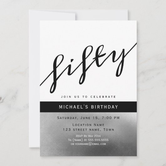 雄モダン50誕生日 招待状 (正面)