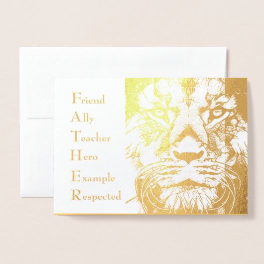 雄ライオン野生動物芸術の父の頭文字の日 箔カード (封筒付き正面)