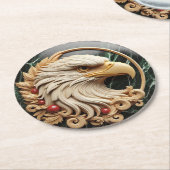 雄壮なハクトウワシのフレーム ラウンドペーパーコースター (アングル)