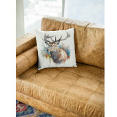 雄壮な水彩のエゾシカの肖像 クッション