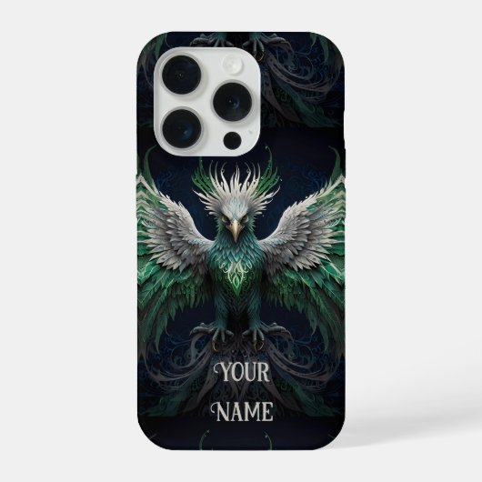 雄壮な緑と白の鳳凰の鳥 iPhoneケース (裏面)