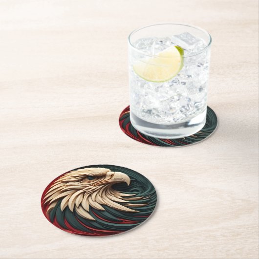 雄壮な鷹が円形から現れる ラウンドペーパーコースター (インサイチュ)