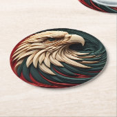 雄壮な鷹が円形から現れる ラウンドペーパーコースター (アングル)