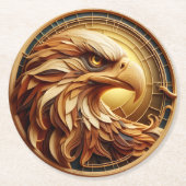 雄壮な鷹が円形の枠内に収まっている ラウンドペーパーコースター (正面)