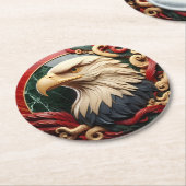 雄壮な鷹が捉えられた ラウンドペーパーコースター (アングル)