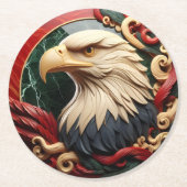 雄壮な鷹が捉えられた ラウンドペーパーコースター (正面)