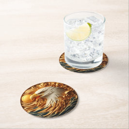 雄壮な鷹が玉を掴む ラウンドペーパーコースター