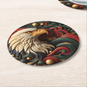 雄壮な鷹: ゴールドアブストラクト ラウンドペーパーコースター (アングル)