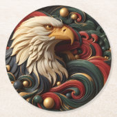 雄壮な鷹: ゴールドアブストラクト ラウンドペーパーコースター (正面)