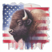 雄大なアメリカバイソンと愛国的な旗のアートワーク シール (正面)