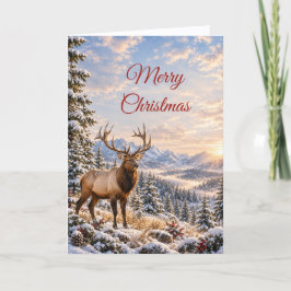 雄大なエルクの荒々しい山の雪のクリスマス シーズンカード