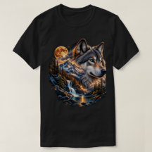 雄大なオオカミ 満月 ワイルド グラフィックTシャツ