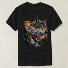 雄大なオオカミ 満月 ワイルド グラフィックTシャツ Tシャツ