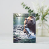 雄大なクマの誕生日パーティー招待状 ポストカード (スタンド正面)