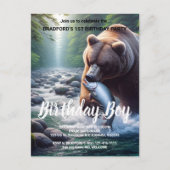 雄大なクマの誕生日パーティー招待状 ポストカード (正面)