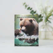 雄大なクマの誕生日パーティー招待状 ポストカード (スタンド正面)
