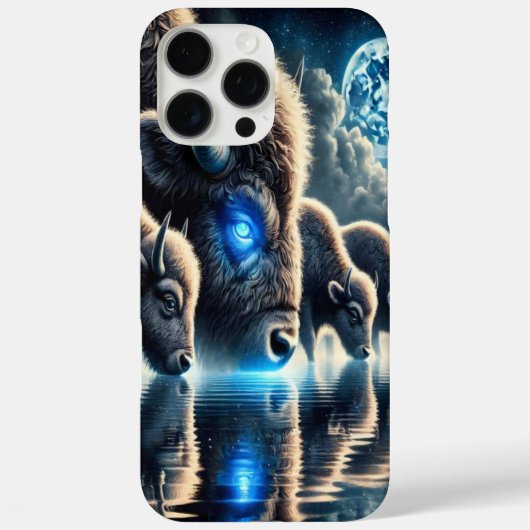 雄大なバッファローが宇宙の夜の不思議を映し出す Case-Mate iPhoneケース (裏面)
