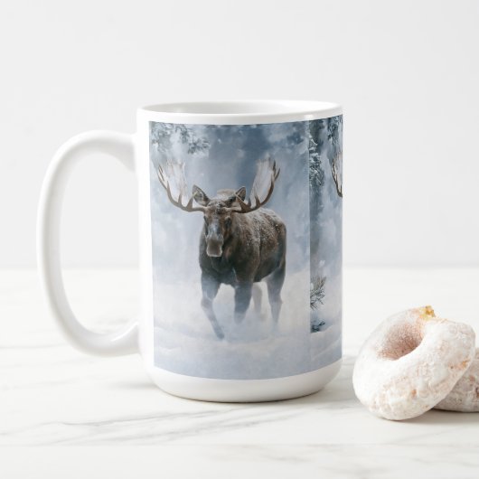 雄大なヘラジカが寒帯の雪の中を歩く コーヒーマグカップ (ドーナツ)