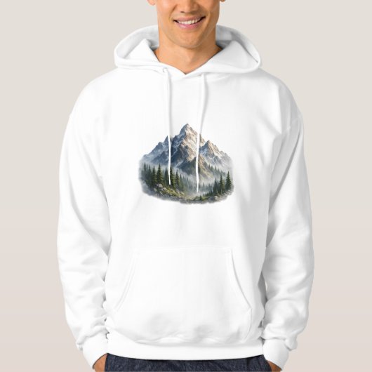 雄大な山と森の風景 水彩画 パーカ (正面)