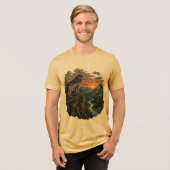 雄大な山のオオカミ 荒野のデザイン トライブレンドTシャツ (正面全面)