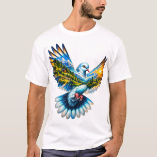 雄大な山の鳥の自然の風景 Tシャツ