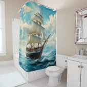 雄大な帆船と快晴 シャワーカーテン (インサイチュ)