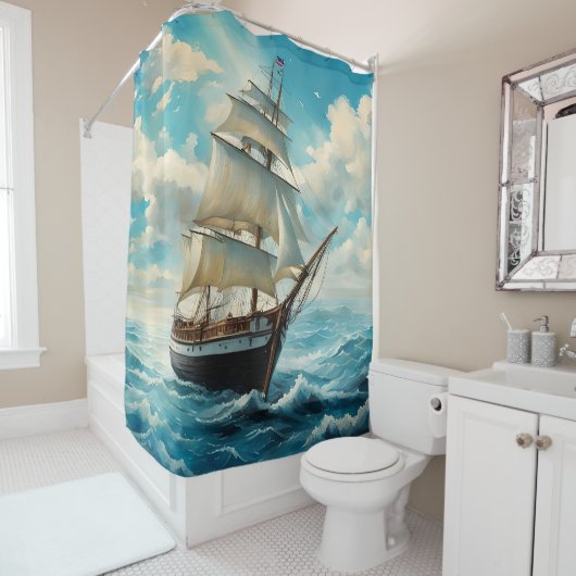 雄大な帆船と快晴 シャワーカーテン (インサイチュ)