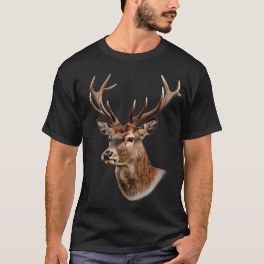 雄大な角を持つ牡鹿の肖像画 Tシャツ (正面)
