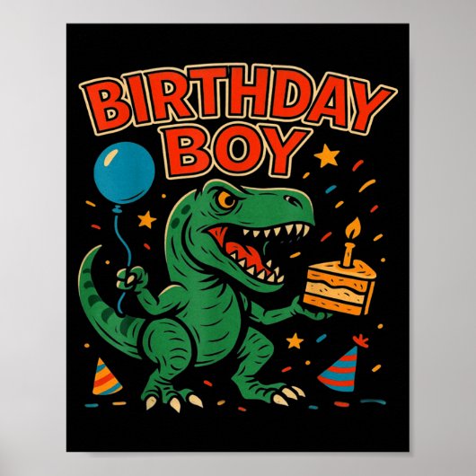 雄大な誕生日の少年恐竜のお祝いデザイン _ ポスター (正面)