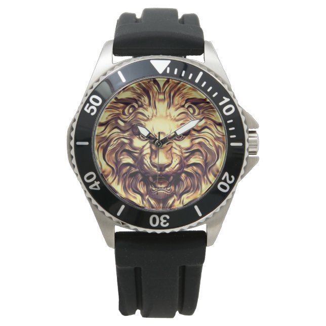 雄大な金獅子の頭部eWatch時計 腕時計 (正面)
