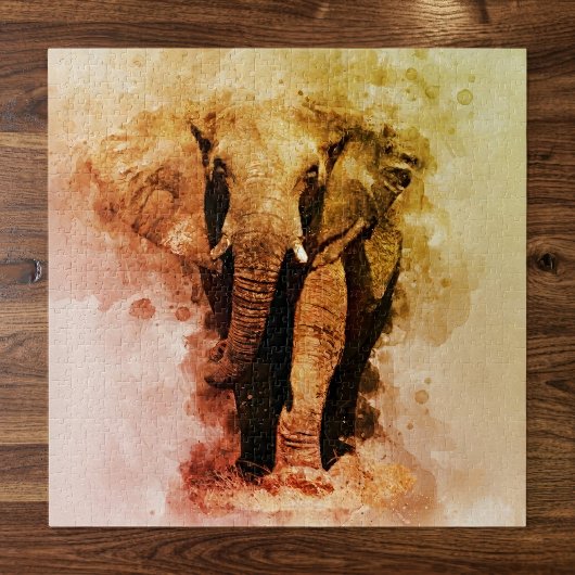 雄大な雄のアフリカゾウ 水彩画 ジグソーパズル