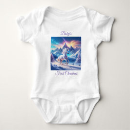 雄大な雪の山のユニコーン ベビーボディスーツ