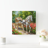 雄大な馬と馬車 スクエア壁時計 (ホーム)