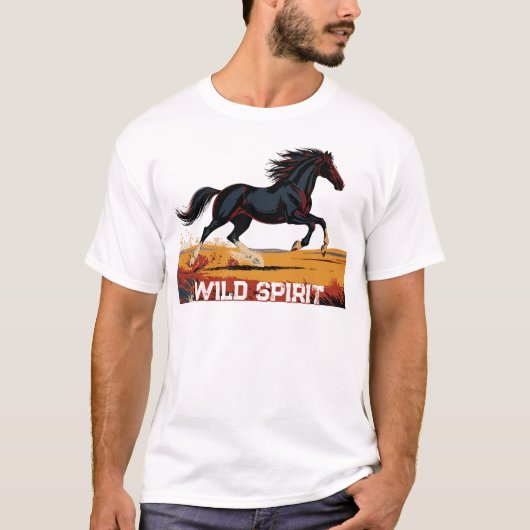 雄大な駆ける馬の自由の引用タイポグラフィ Tシャツ (正面)