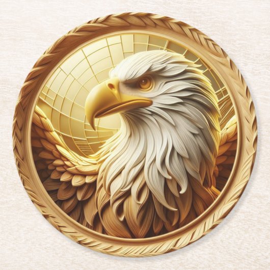 雄大な鷹: 黄金の賛辞 ラウンドペーパーコースター (正面)