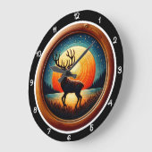 雄大な鹿の夕焼けの遺産 ラージ壁時計 (傾斜)