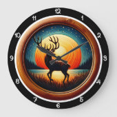 雄大な鹿の夕焼けの遺産 ラージ壁時計 (正面)