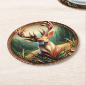 雄大な鹿の豪華な角 ラウンドペーパーコースター (アングル)