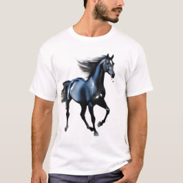 雄大な黒い種馬が疾走するメンズグラフィック Tシャツ