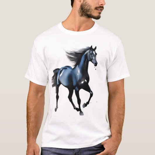 雄大な黒い種馬が疾走するメンズグラフィック Tシャツ (正面)