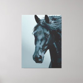 雄大な黒馬の肖像画 キャンバスプリント
